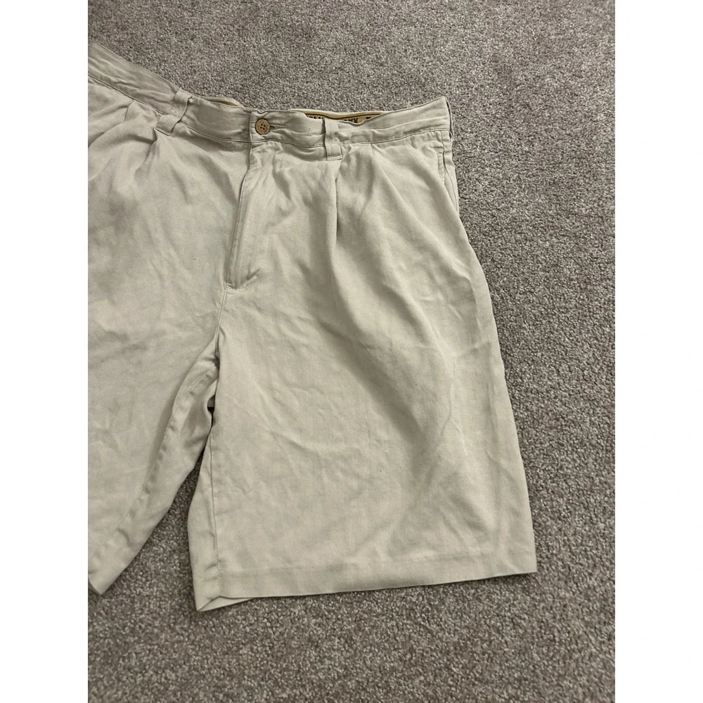 Jamaica Jaxx Silk Pleated Shorts Mens 36 Beige Excellent Herringbone Resortwear